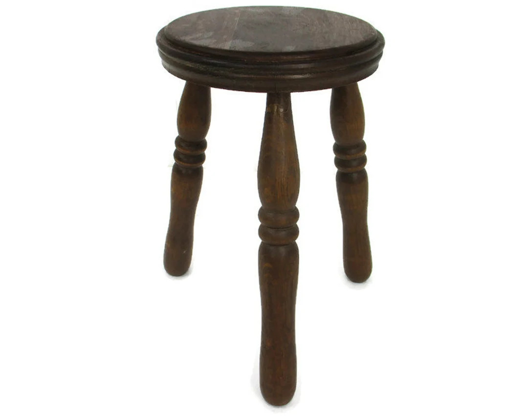 Vintage French Oak Hand Carved Wood Tripod Milking Stool - Etsy | Etsy (US)