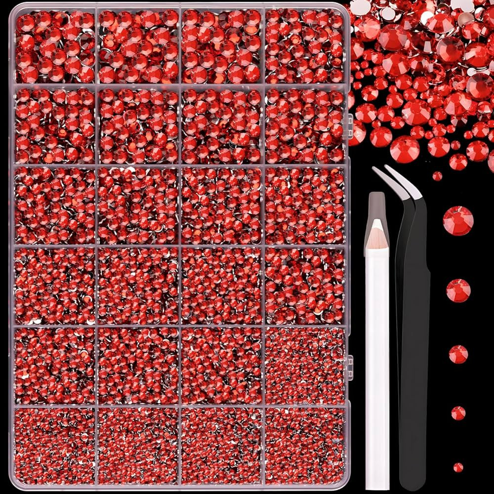 25000Pcs Resin Rhinestones for Crafting, Red 2-6mm Mixed Sizes Non Hotfix Flatback Gems, Bedazzling Crystal for DIY Crafts Clothing Tumblers Mugs Shoes Fabric Nail Art | Amazon (US)