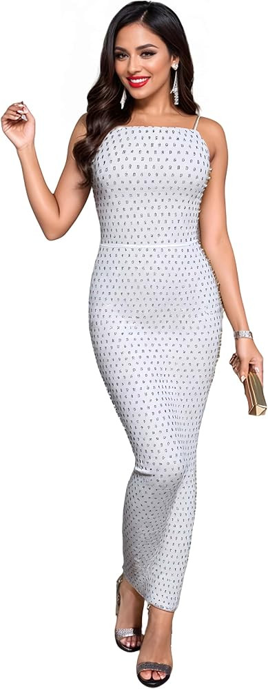 Figdaw Strapless Rhinestone Maxi Dresses Evening Gowns for Women Formal Sexy | Amazon (US)