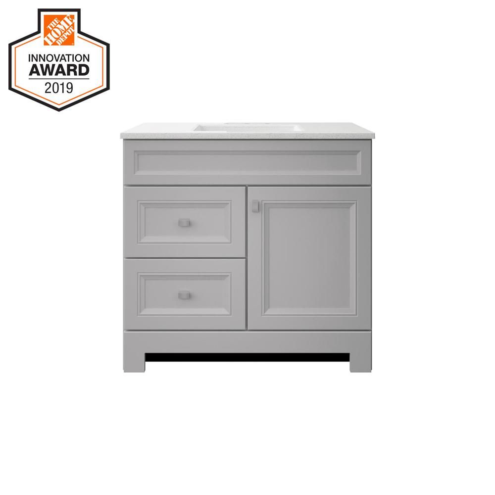 Home Decorators Collection Sedgewood 36-1/2 in. W Bath Vanity in Dove Gray with Solid Surface Tec... | The Home Depot