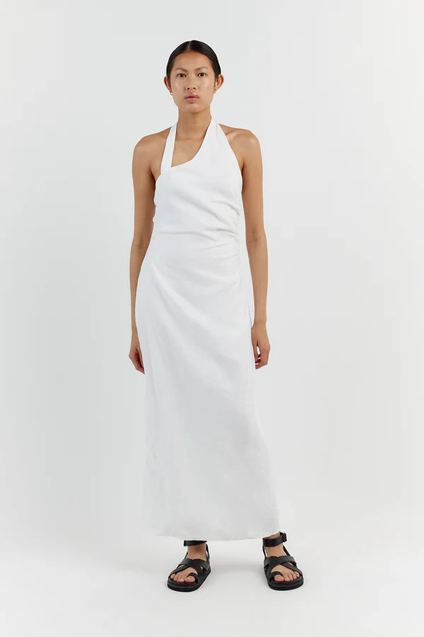 ZOEY WHITE ASYM LINEN MIDI DRESS | DISSH