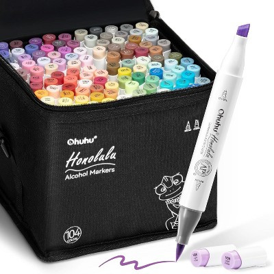 Ohuhu Alcohol Markers Brush Tip- 104-color Double Tipped Alcohol Based Art Marker Set - Honolulu of Ohuhu Markers- Dual Tip Brush & Chisel- Refillable | Target