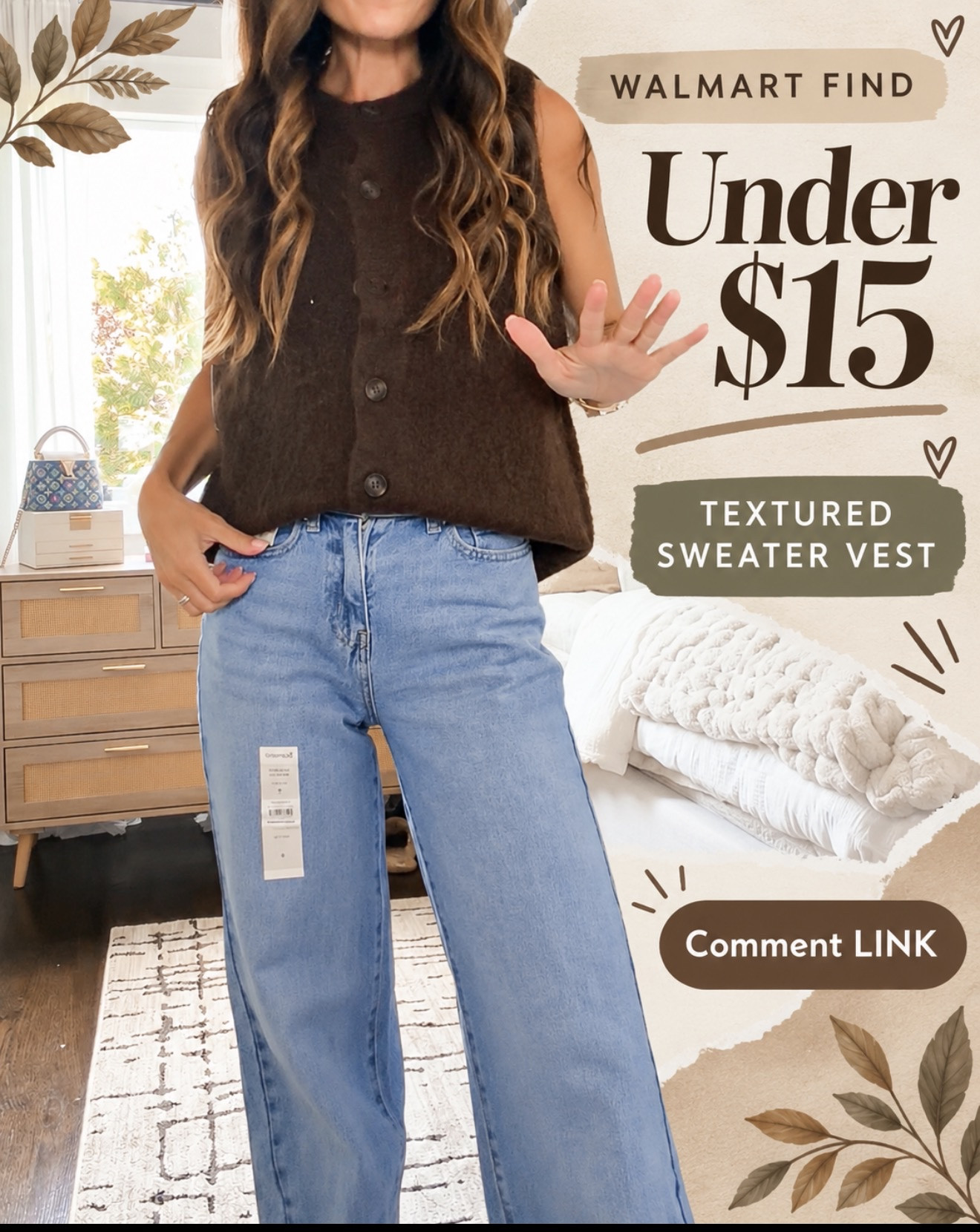 An under-$15 sweater vest that looks this cute?! The chocolate color and cozy texture are giving expensive fall style 🙌🏻 Comment LINK and I’ll send it to you!

#LTKootd #LTKOver40 #LTKmomlife