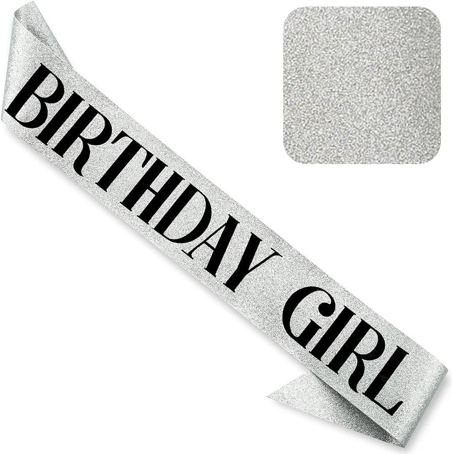 CORRURE 'Birthday Girl' Sash Glitter with Black Foil - Silver Glitter Birthday Sash for Women - H... | Amazon (US)