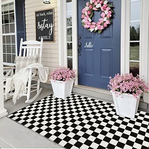 LEEVAN Black and White Checkered Area Rug 3x5 ft Machine Washable Indoor Outdoor Rug Checkerboard Mo | Amazon (US)