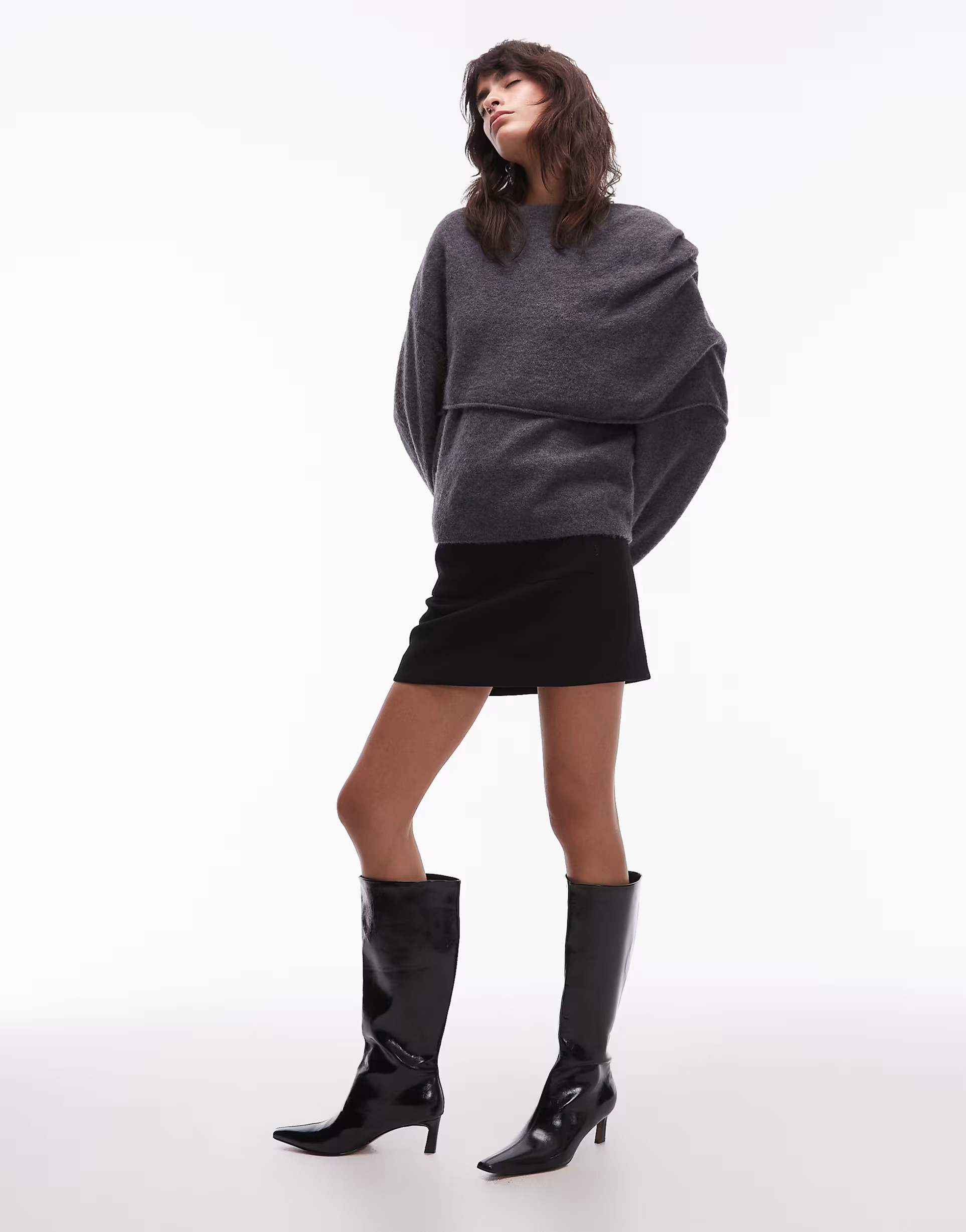 & Other Stories wool-alpaca blend swaddled drape sweater in dark gray | ASOS (Global)