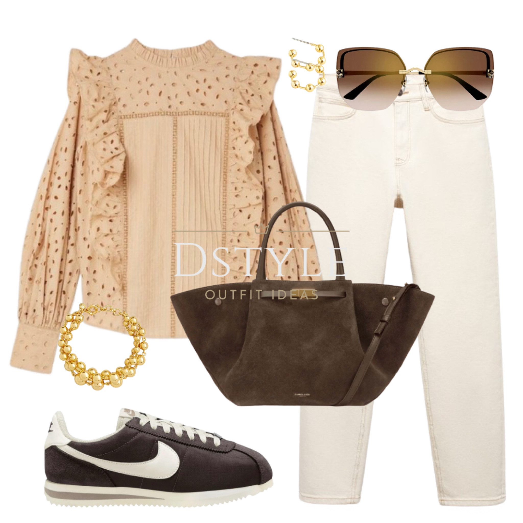 Embroidery cutwork woven shirt in beige, cream mom jeans, brown Nike Cortez, matching brown suede leather bag. Neutral look, ootd, trending now, kicks addict, sneakers obsessed, trainers enthusiast, spring style, neutral outfit

#LTKshoecrush #LTKworkwear #LTKstyletip