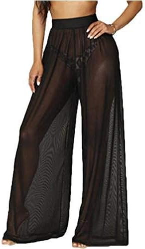 RUEWEY Women See Throug Mesh Flare Cover up Pants Swimsuit Bikini Bottom Cover up Elastic Waist W... | Amazon (US)