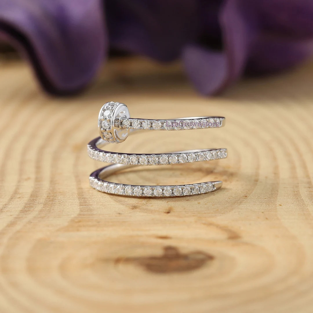 Valentine Gift, Spiral Nail Ring, Loop Bypass Ring, Round Diamond Dainty Minimalist Wedding Ring,... | Etsy (US)