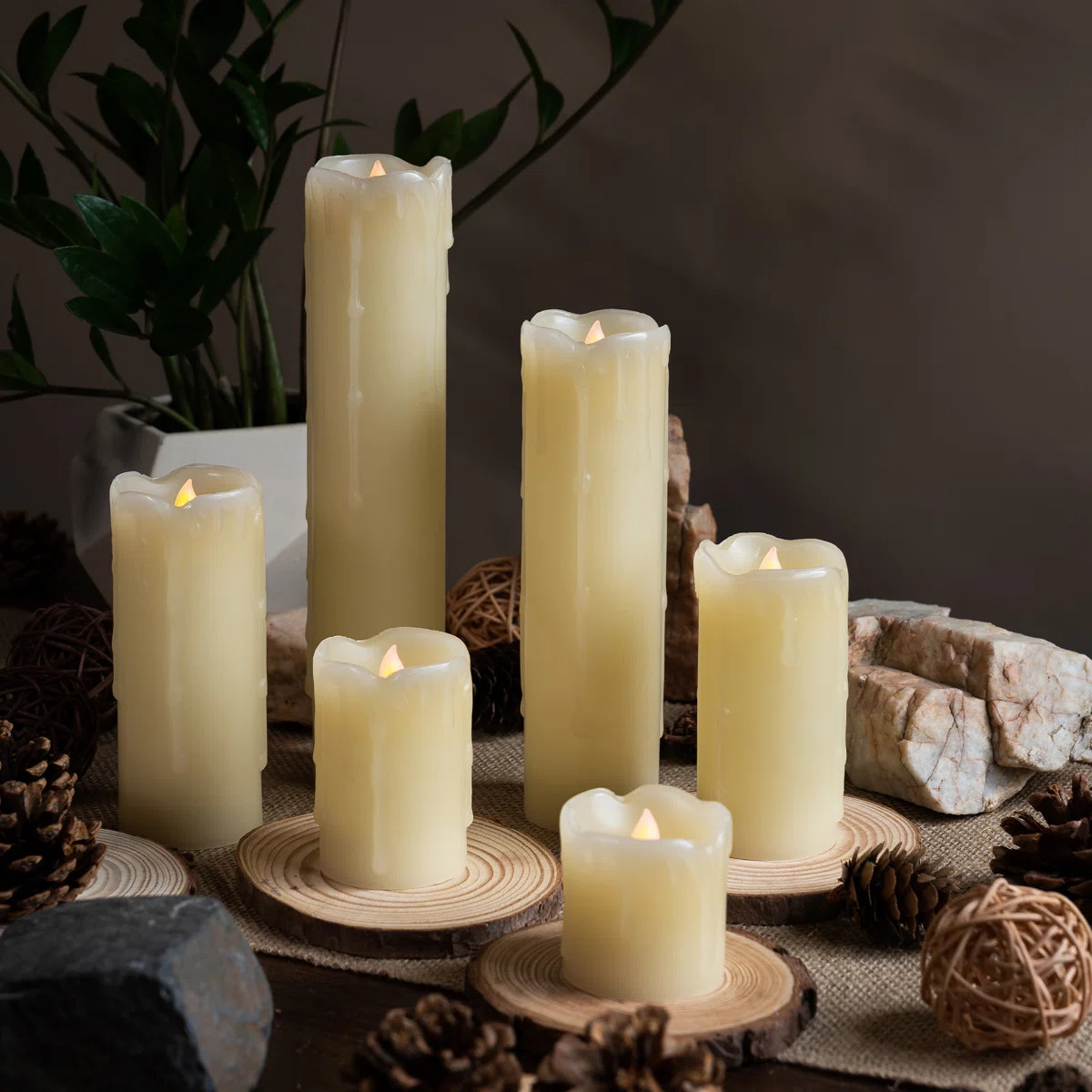 Realistic LED Flameless Dripping Wax Pillar Candles (Set of 6) | Wayfair North America