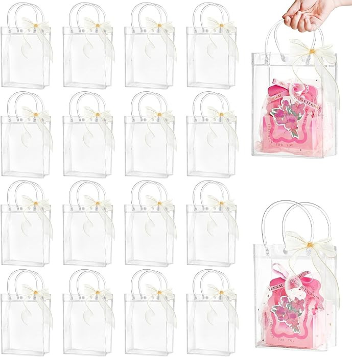 Ohuimrt 24 PCS Clear Plastic Gift Bags with Handles, Reusable Party Favor Bags with Ribbon Transp... | Amazon (US)