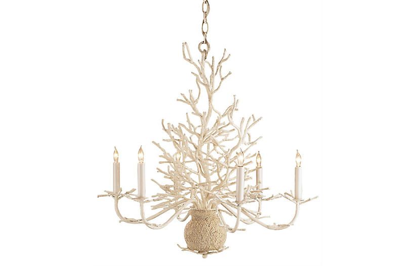 Seaward Small Chandelier - White Coral/Natural Sand - Currey & Company | One Kings Lane