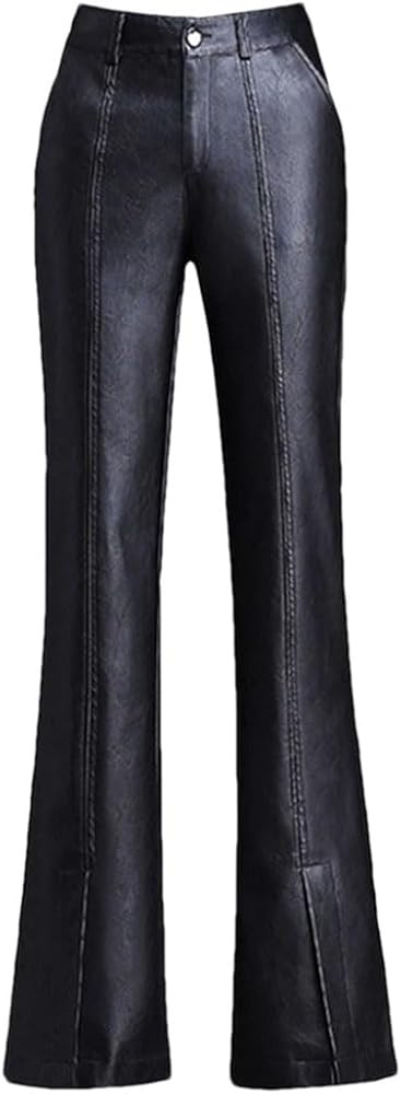 Women's Pu Flared Pants Leather High Waist Slimming Front Split Trousers | Amazon (US)