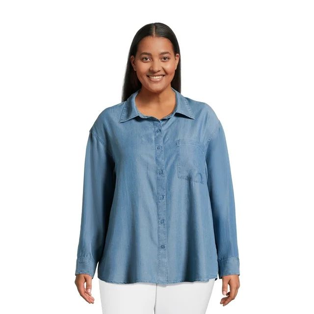 Terra & Sky Women's Plus Size Oversized Button Front Top, Sizes 0X-4X | Walmart (US)
