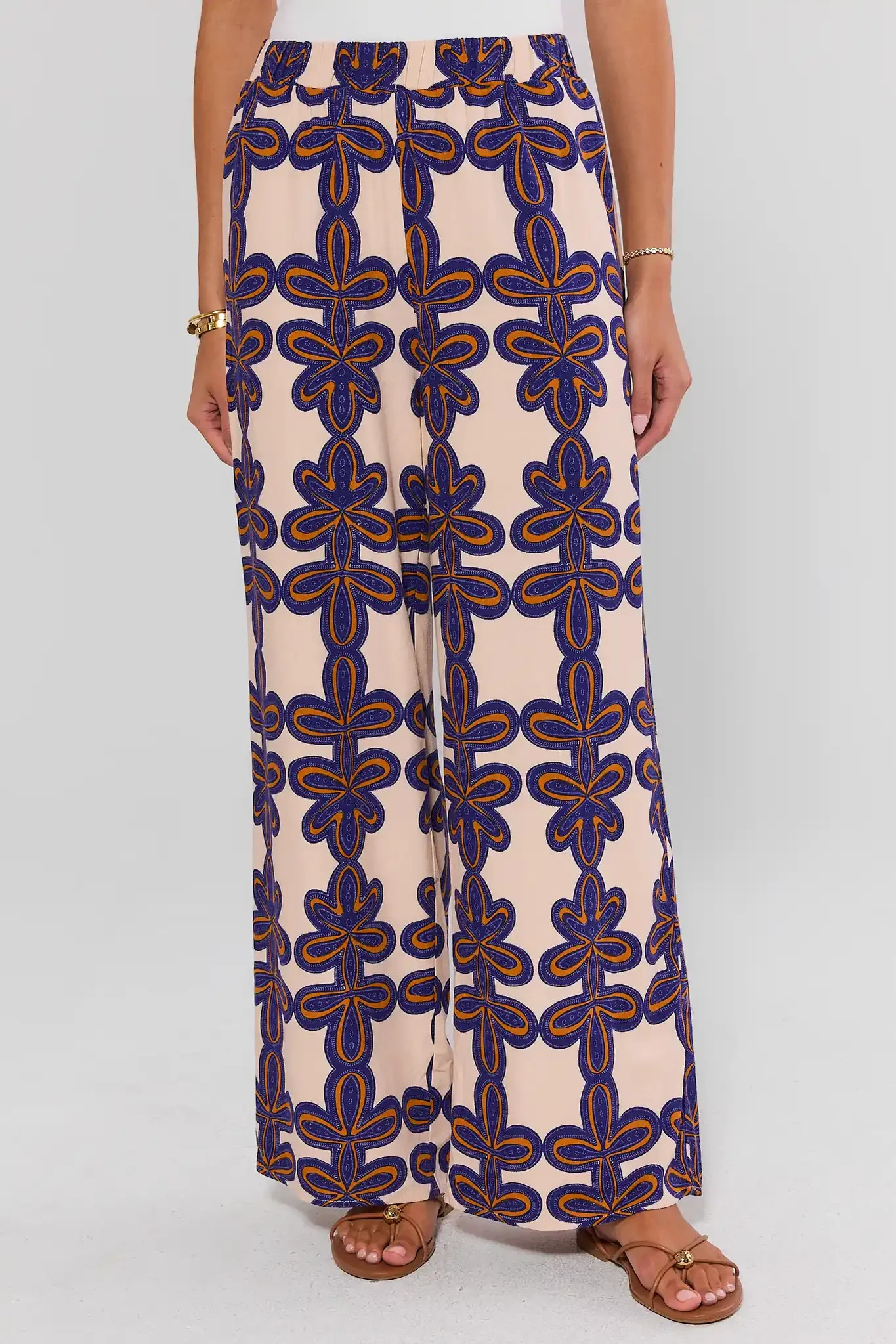 Cecilia Ivory Printed Wide Leg Pants | Avara