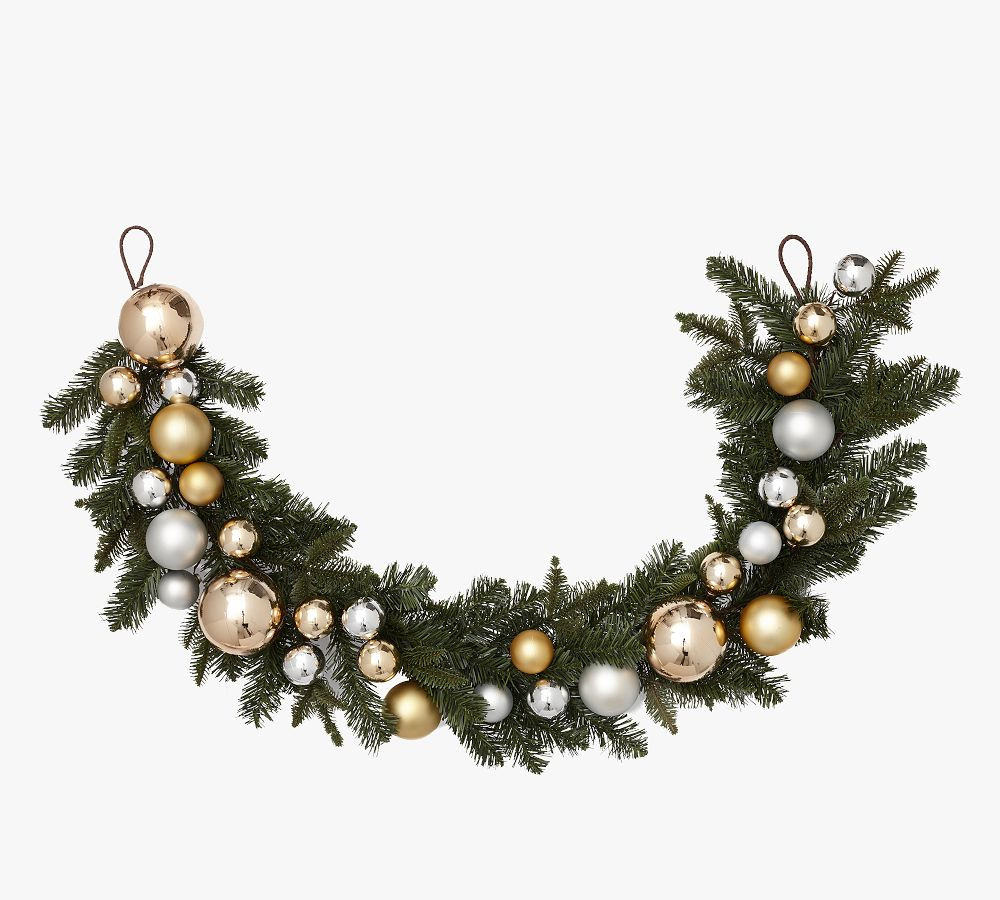 Faux Pine Ornament Wreath & Garland - Gold & Silver | Pottery Barn (US)