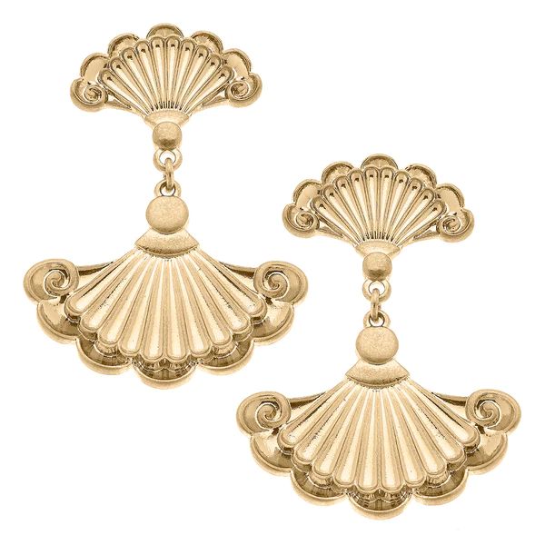 Bernadette French Fan Drop Earrings in Worn Gold | CANVAS