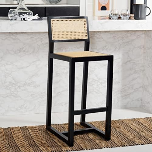 Safavieh Home Collection Seika Black and Natural Rattan 30-inch Bar Stool | Amazon (US)
