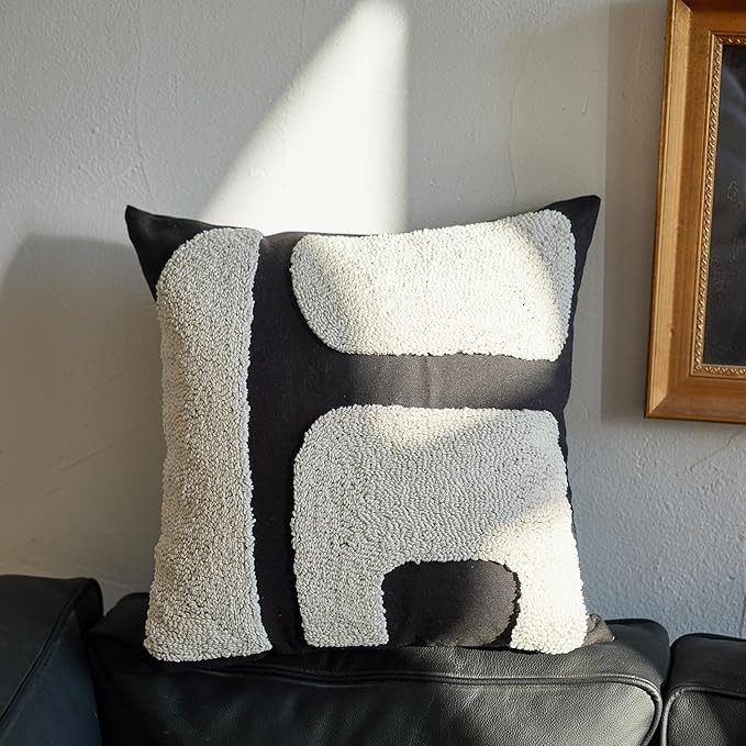 Black White Geometric Tufted Decorative Throw Pillow Cover，Chunky Boho Minimalist Modern Pillow... | Amazon (US)