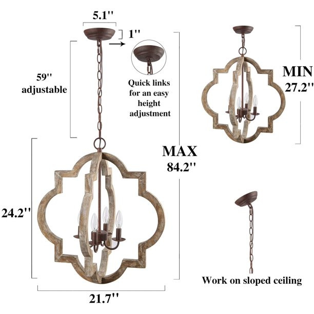 LNC Farmhouse Wood Chandeliers 4-Lights Rustic Pendant Lighting for Dining Room | Walmart (US)