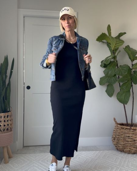 How to style a maxi dress casually
Fit spring: denim jacket, sneakers + baseball cap.

Wearing a size medium in the dress.  get your tts 

#LTKover40 #LTKstyletip #LTKfindsunder50