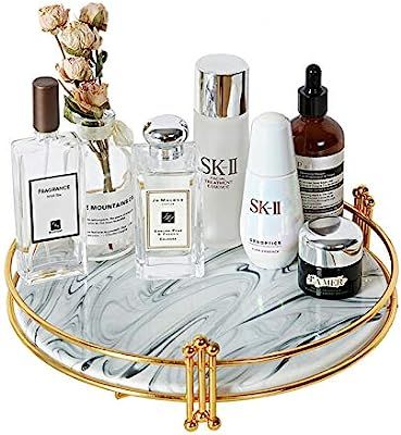 Round Marble Ceramic Decorative Tray with Gold Stand, 10.2’’ Vanity Tray, Perfume Tray or Mak... | Amazon (US)