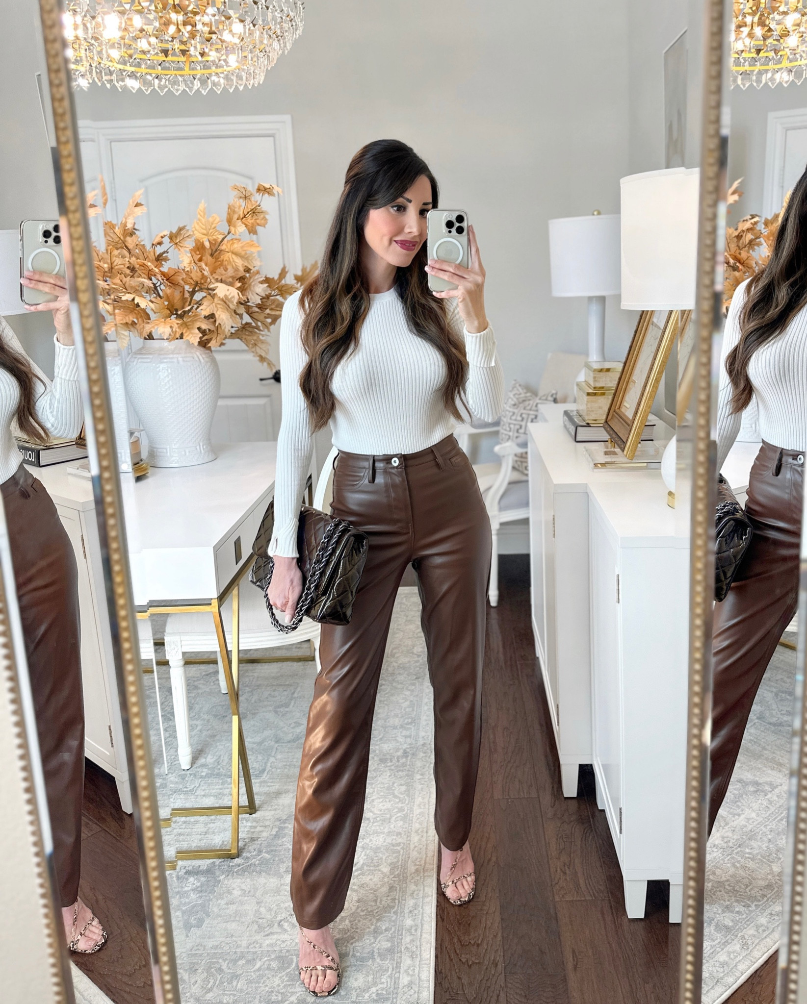 Chocolate brown faux leather pants and Chanel bag, ribbed bodysuit 🤎 fall outfit ideas, fall style, brown pants, brown handbags #walmartfashion #iywyk #express

#LTKunder50 #LTKSeasonal #LTKsalealert