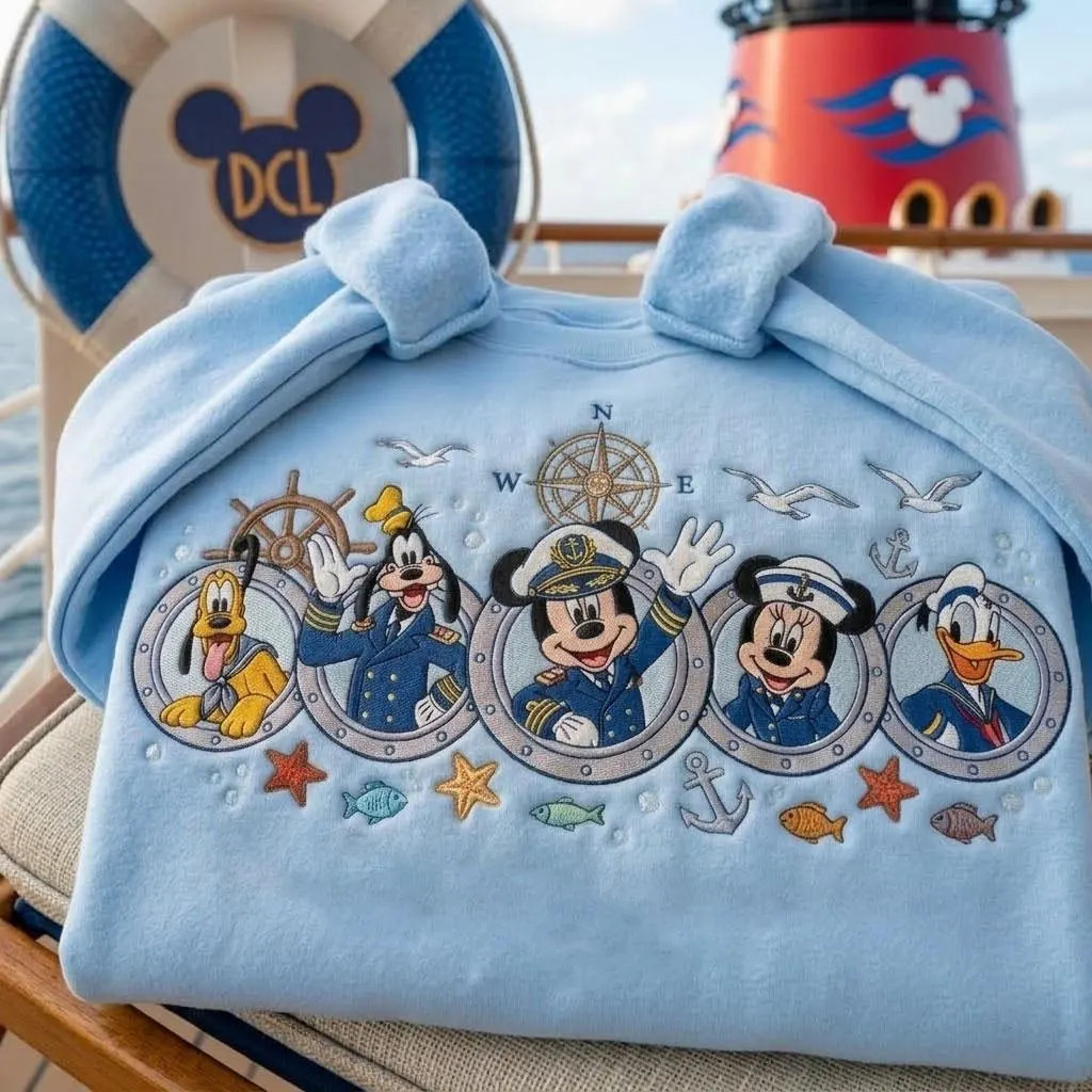 Disney Nautical Cruise Sweatshirt, Embroidered Mickey Minnie Donald Goofy Pluto Crewneck, Family Vacation Cruise Trip Disney Gift | Etsy (Global)