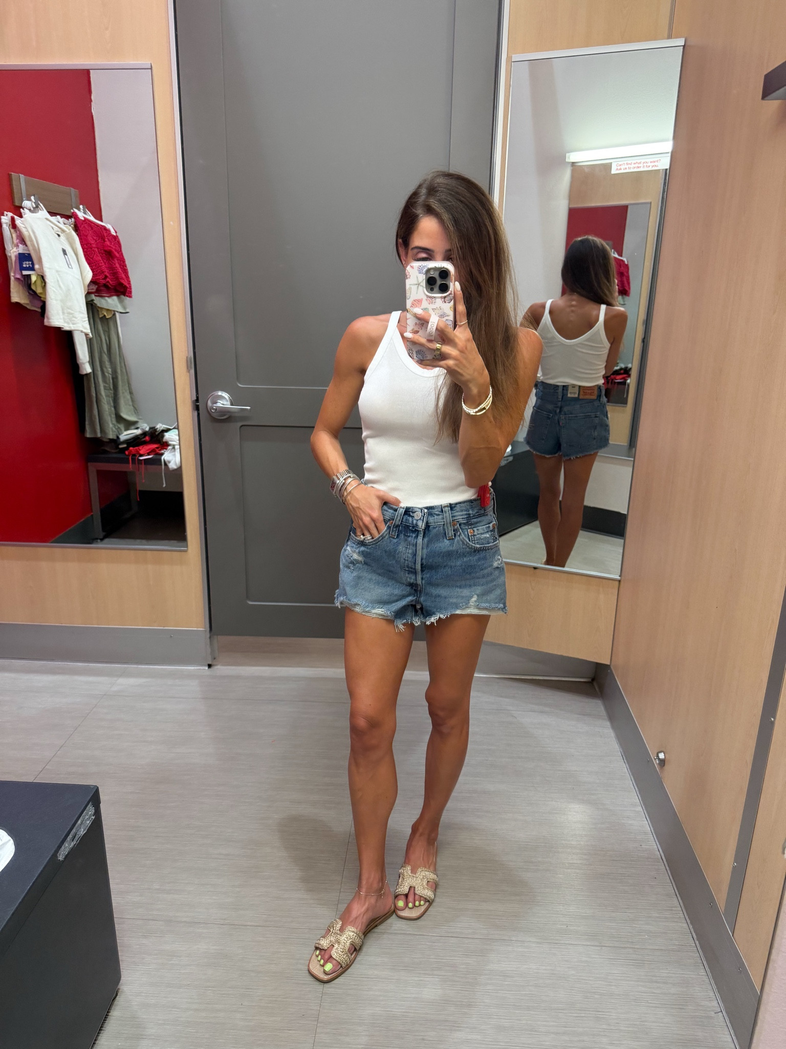 Denim shorts size 24 white tank size xs target finds summer outfit