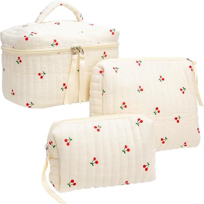 PAZIMIIK 3PCS Makeup Bag SET Large Travel Quilted Zipper Soft Cosmetic Case Pouch for Women Girls... | Amazon (US)