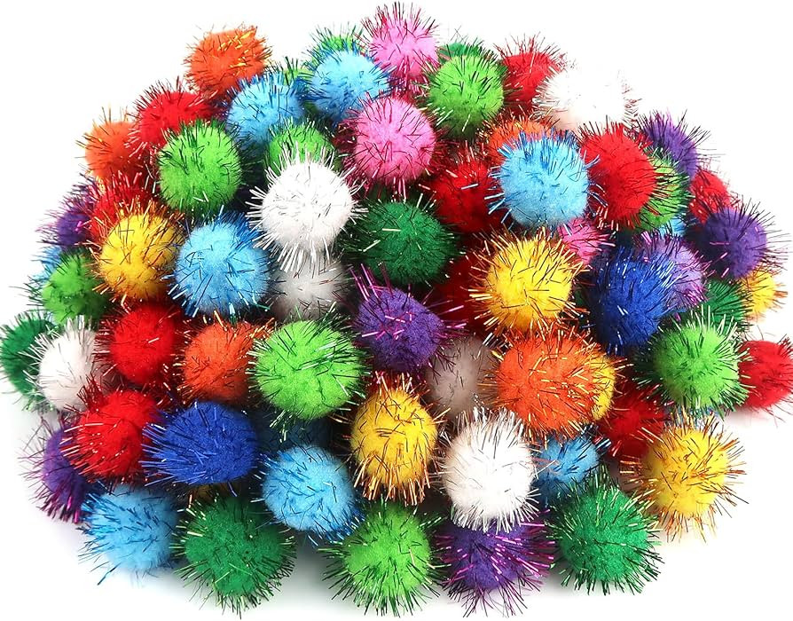 TOAOB 200 Stück Pompons zum Basteln Glitzer 15 mm Mini Bunte Pompom Flauschigen Plüsch Set Bäl... | Amazon (DE)