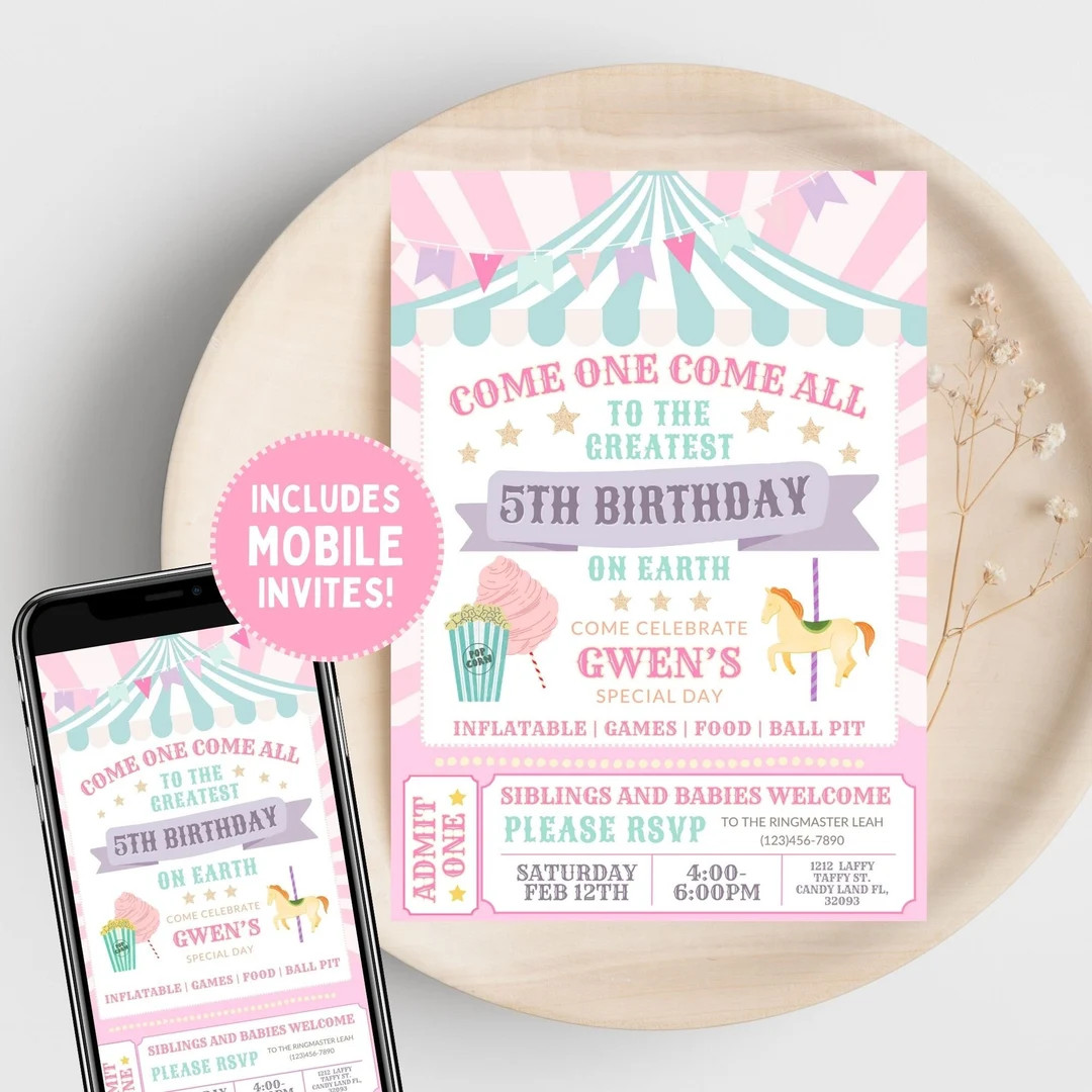 EDITABLE Carnival Invitations for Girls Birthday, Pastel Carnival Party Invite Template - Etsy | Etsy (US)