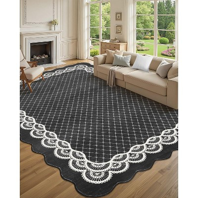 Modern Scalloped Border Washable Rug 5x7,Stain Resistant Low Pile Pet Friendly Foldable,Ultra Thin Carpet for Hallway Living Room Bedroom | Target