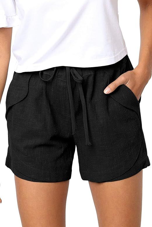 ANFTFH Womens Casual Shorts Summer Drawstring Elastic Waist Comfy Short with Pockets | Amazon (US)