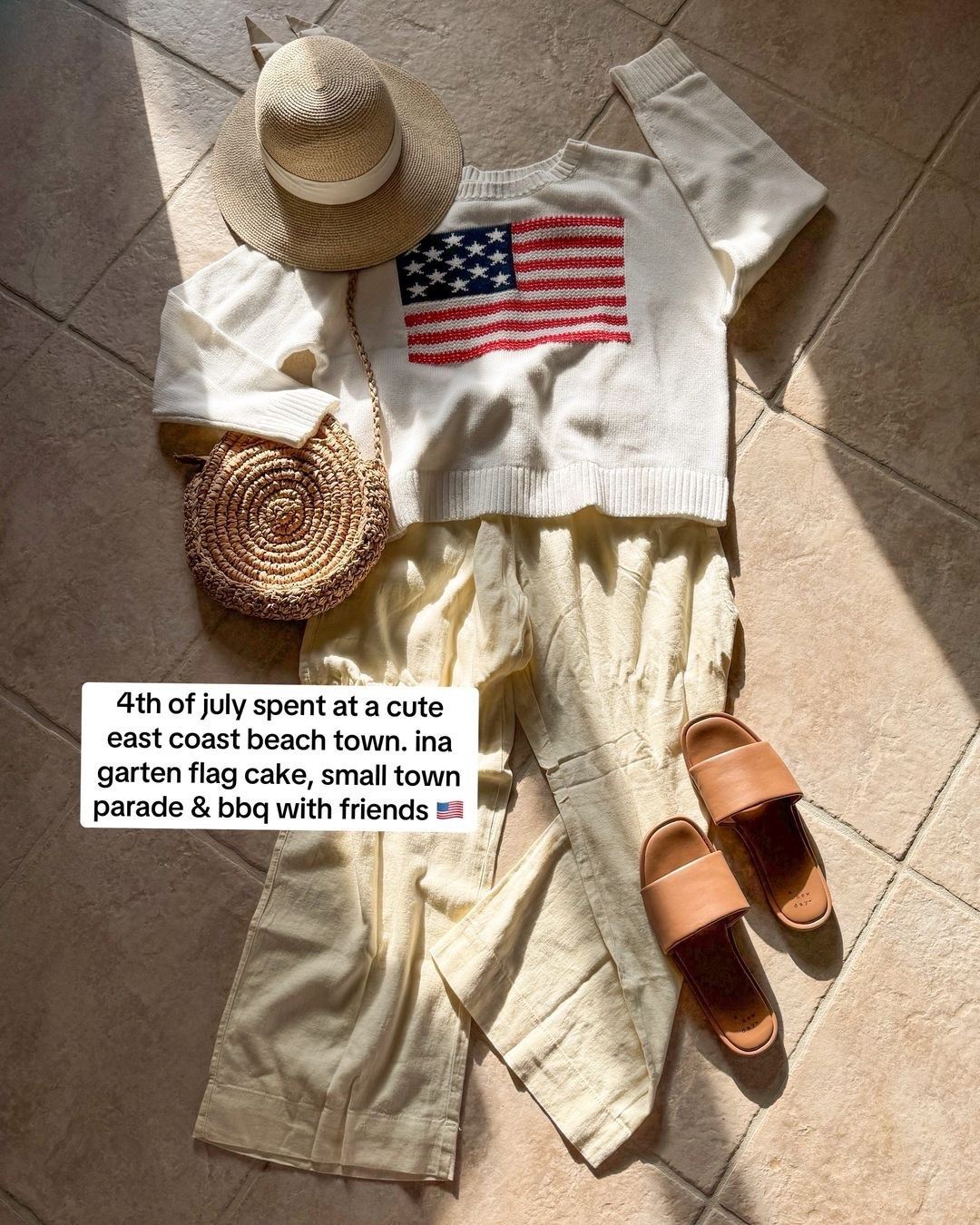 casual easy-going Fourth of July outfit. American flag sweater. Linen pants. Old Navy outfits.

#LTKSeasonal #LTKSaleAlert #LTKootd