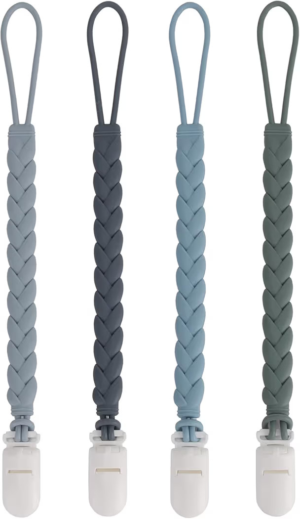 Stylish Silicone Pacifier Clips 4-Pack for Baby Boys and Girls, Woven Rope Flexible Design, Rust-... | Amazon (US)