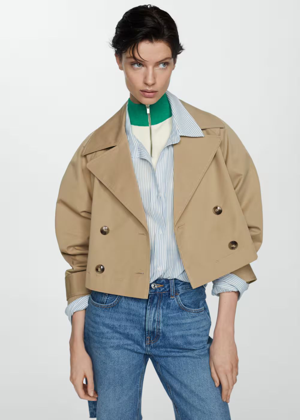 Cropped trench coat with lapels -  Women | Mango USA | MANGO (US)