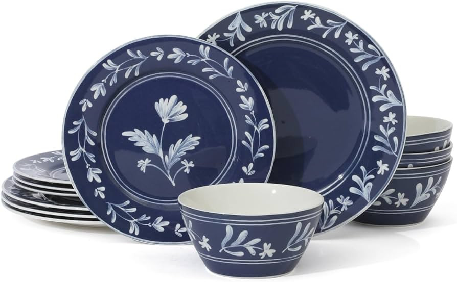 Martha Stewart Dinnerware Set- Maiden Crown 12-Piece Sky Blue Dishes \u2013 New Bone China Cerami... | Amazon (US)
