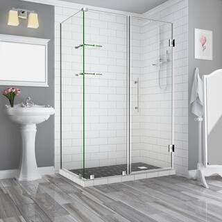 Bromley GS 60.25 to 61.25 x 30.375 x 72 Frameless Corner Hinged Shower Enclosure with Glass Shelves in Stainless Steel | The Home Depot