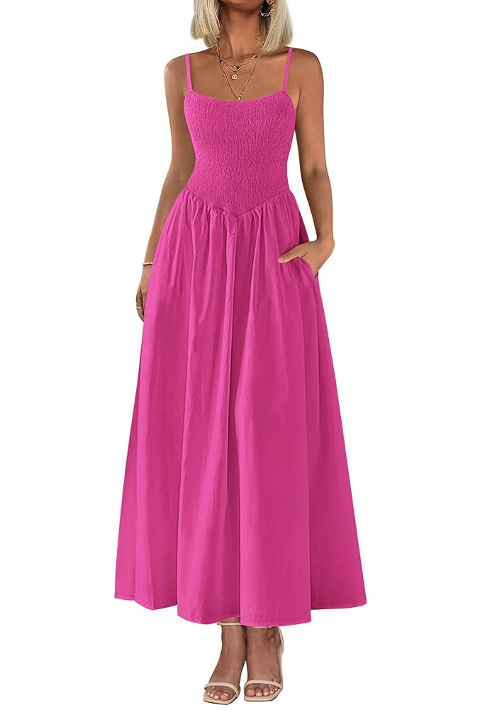 PRETTYGARDEN Women's Smocked Maxi Dresses 2025 Summer Beach Sundress Casual Spaghetti Strap Swing... | Amazon (US)