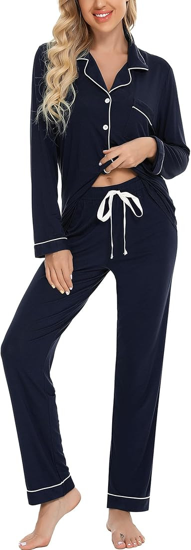 Leikar Button Up Pajama Set For Women Long Sleeve Shirt And Pajama Pants Soft Pjs Lounge Sets | Amazon (US)