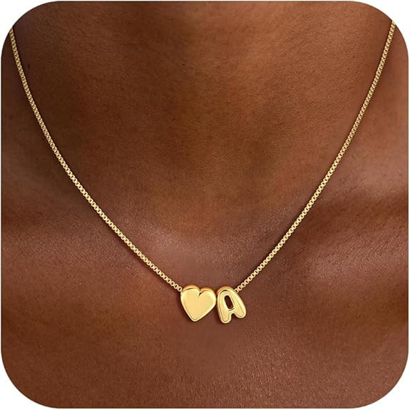 Christmas Gifts for Grandkids Teen Girls - 14K Gold Plated Dainty Heart A-Z Initial Letter Neckla... | Amazon (US)