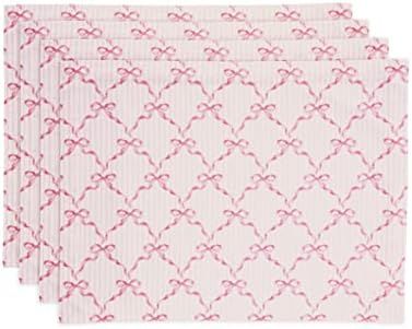 Solino Home Bows Print Cotton Placemats 14 x 19 Inch – Set of 4, 100% Cotton Pink Placemats for... | Amazon (US)