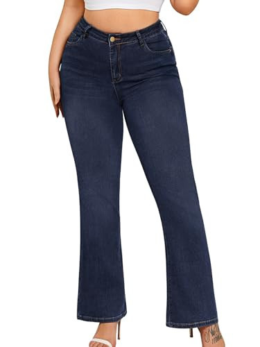 Arolina Plus Size High Waisted Flare Denim Jeans for Women Fall Trendy Stretchy Wide Leg Boot Cut Pockets Jeans Size 18 | Amazon (US)