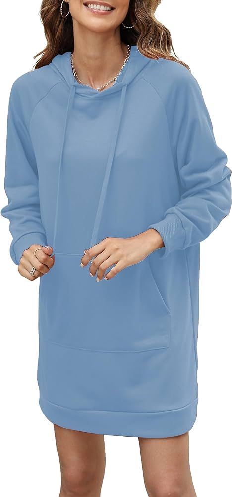 WOAIVOOU Women Oversized Hoodie Dress Casual Sweatshirt Dress with Hood Pullover Long Hoodie with... | Amazon (US)