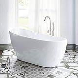 WOODBRIDGE White 54" Acrylic Freestanding Bathtub Contemporary Soaking Tub with Brushed Nickel Overf | Amazon (US)