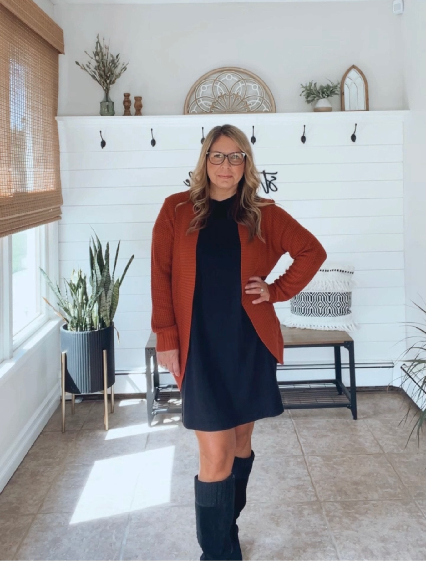 Work wear outfit, fall out idea
Wearing a medium in t-shirt dress but would size down. A medium in cardigan, linked similar knee high boots

#LTKworkwear #LTKcurves #LTKSeasonal