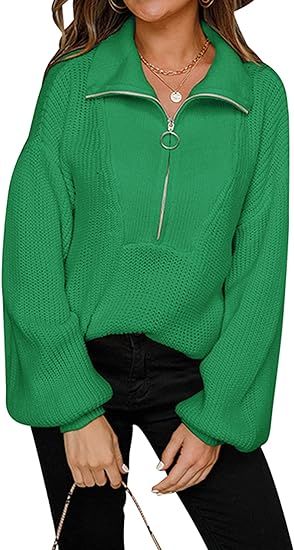 Bydezcon Sweaters for Women Casual Long Sleeve 1/4 Zip Pullover Sweaters Solid V Neck Loose Pullo... | Amazon (US)