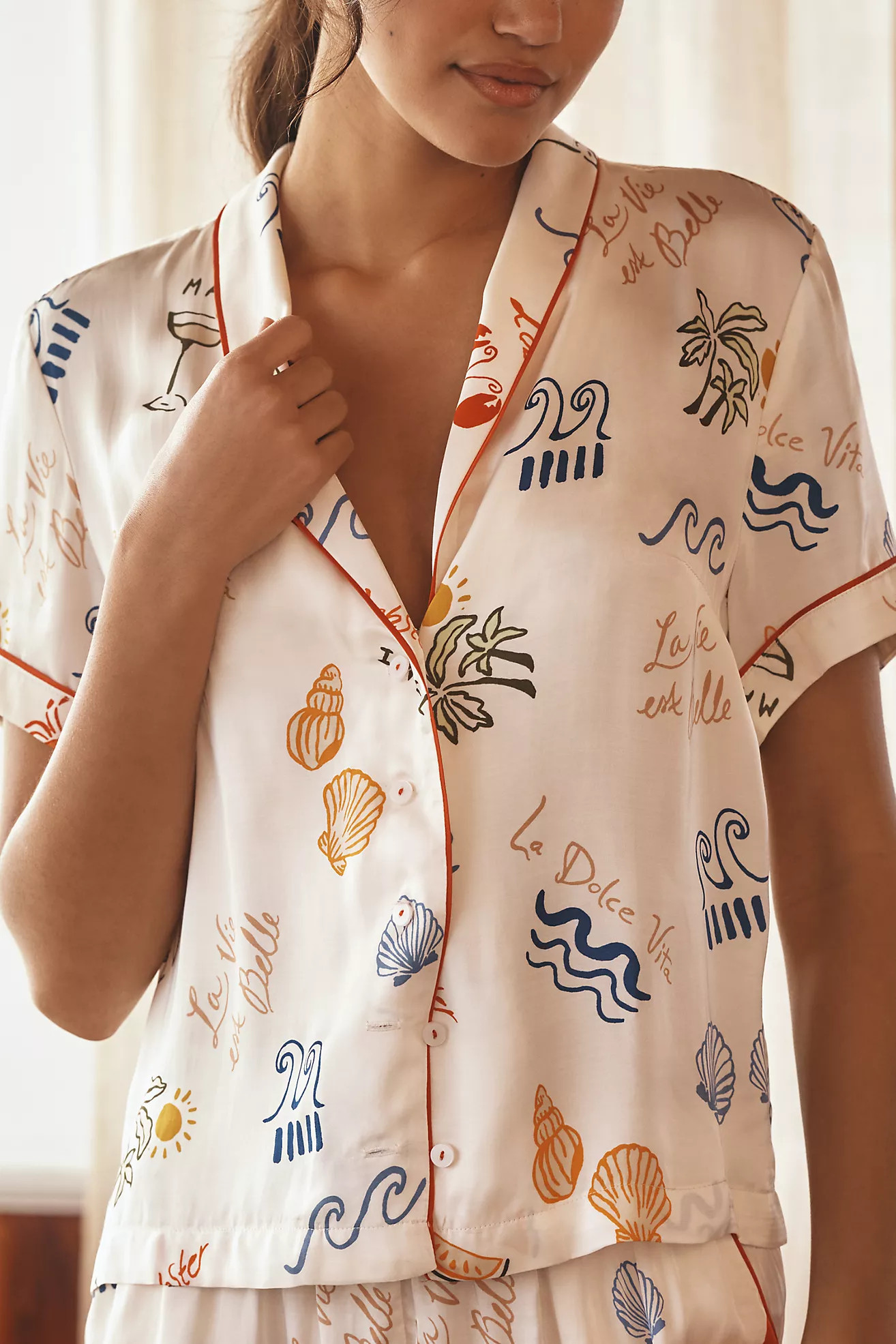 By Anthropologie Silky Patterned Pajama Top | Anthropologie (US)