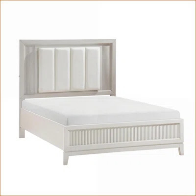 Queen Size Upholstered Bed with LED Headboard - Antique White Reeded Fronts Modern Bedroom | Wayfair North America